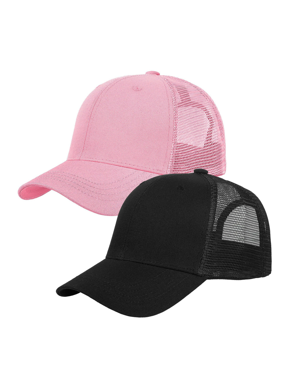 Trucker Hat Baseball Cap Structured Plain Design | 2 Pack, Black, Pink | Size OS